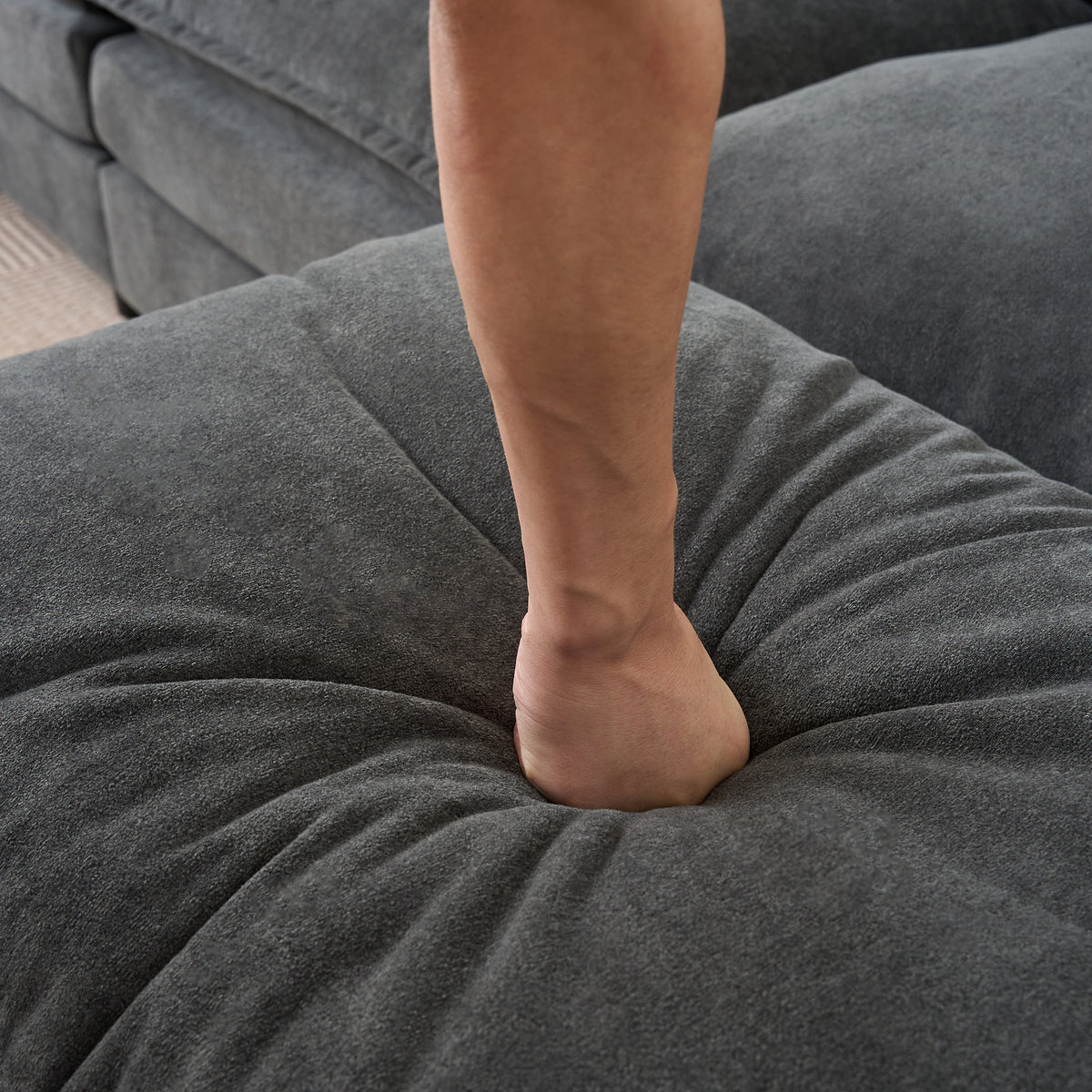 Alternate angle of Ottoman Cushioned Footrest Gray Chenille