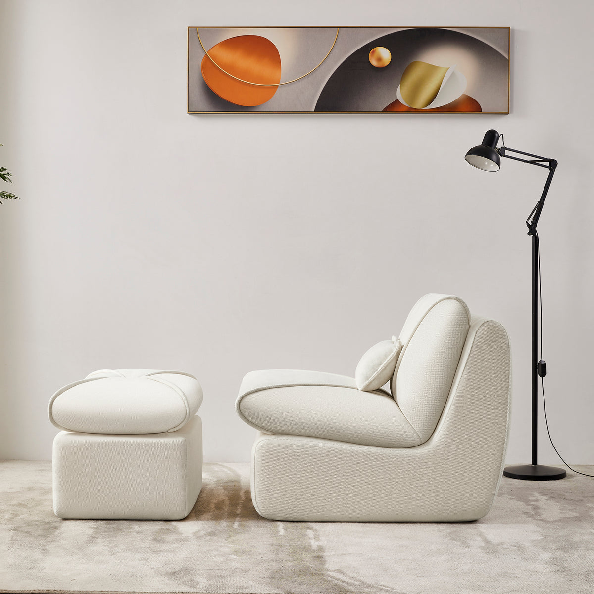 Full product view of Ottoman Modern No-Tool Compressed Setup Beige Chenille & Foam