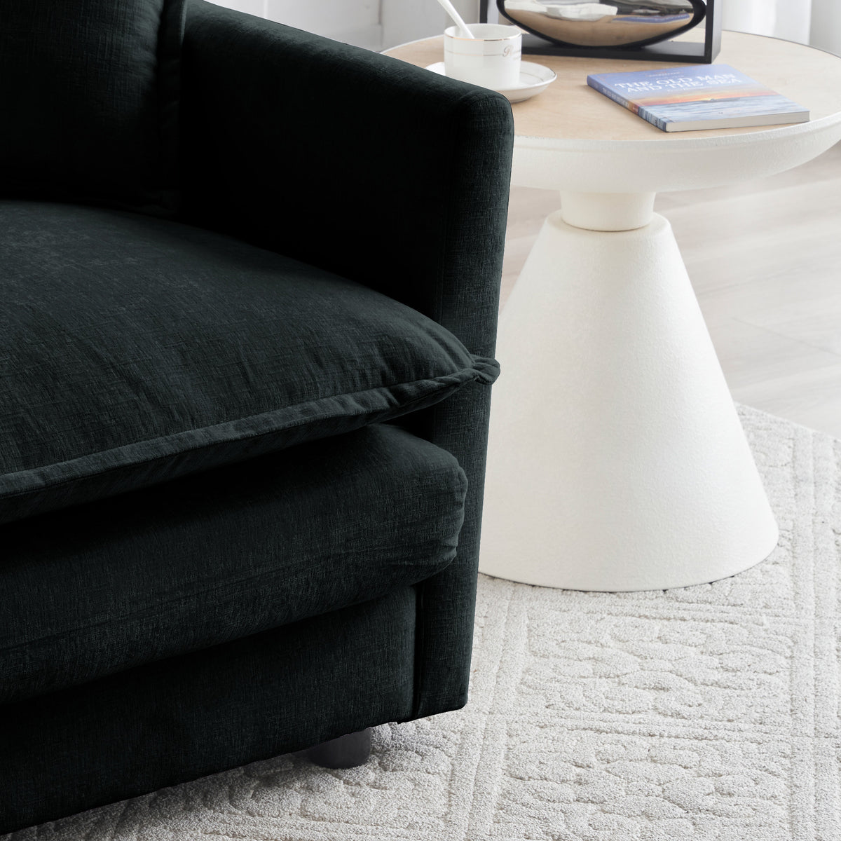Close-up detail of Ottoman Cushioned Footrest Black Chenille