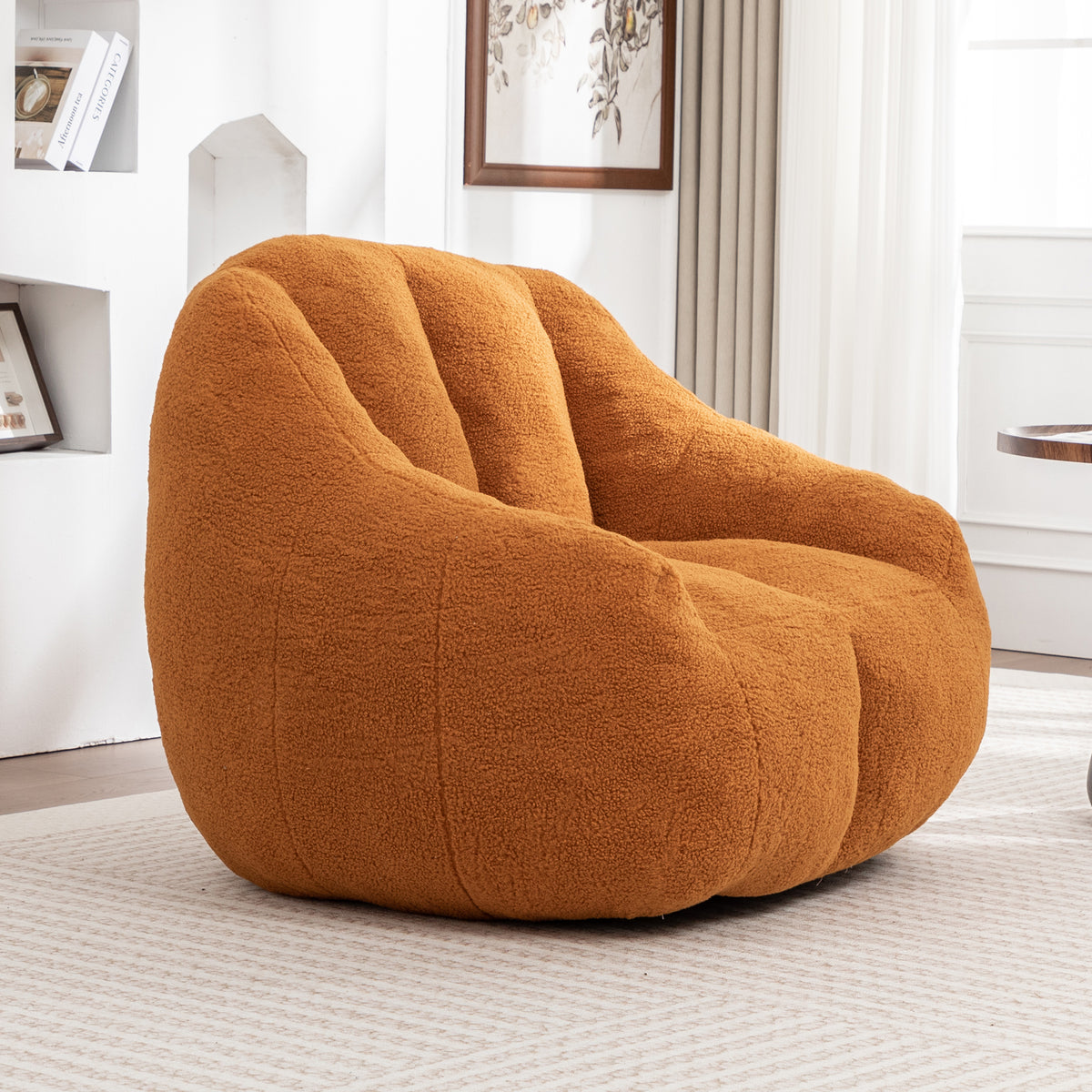 Construction and detail view of Bean Bag Chair Oversized Seating Yellow Teddy Fabric
