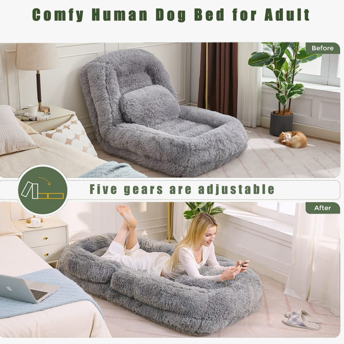 Full product view of Floor Lounge Chair 5-Position Adjustable Gray Polyester