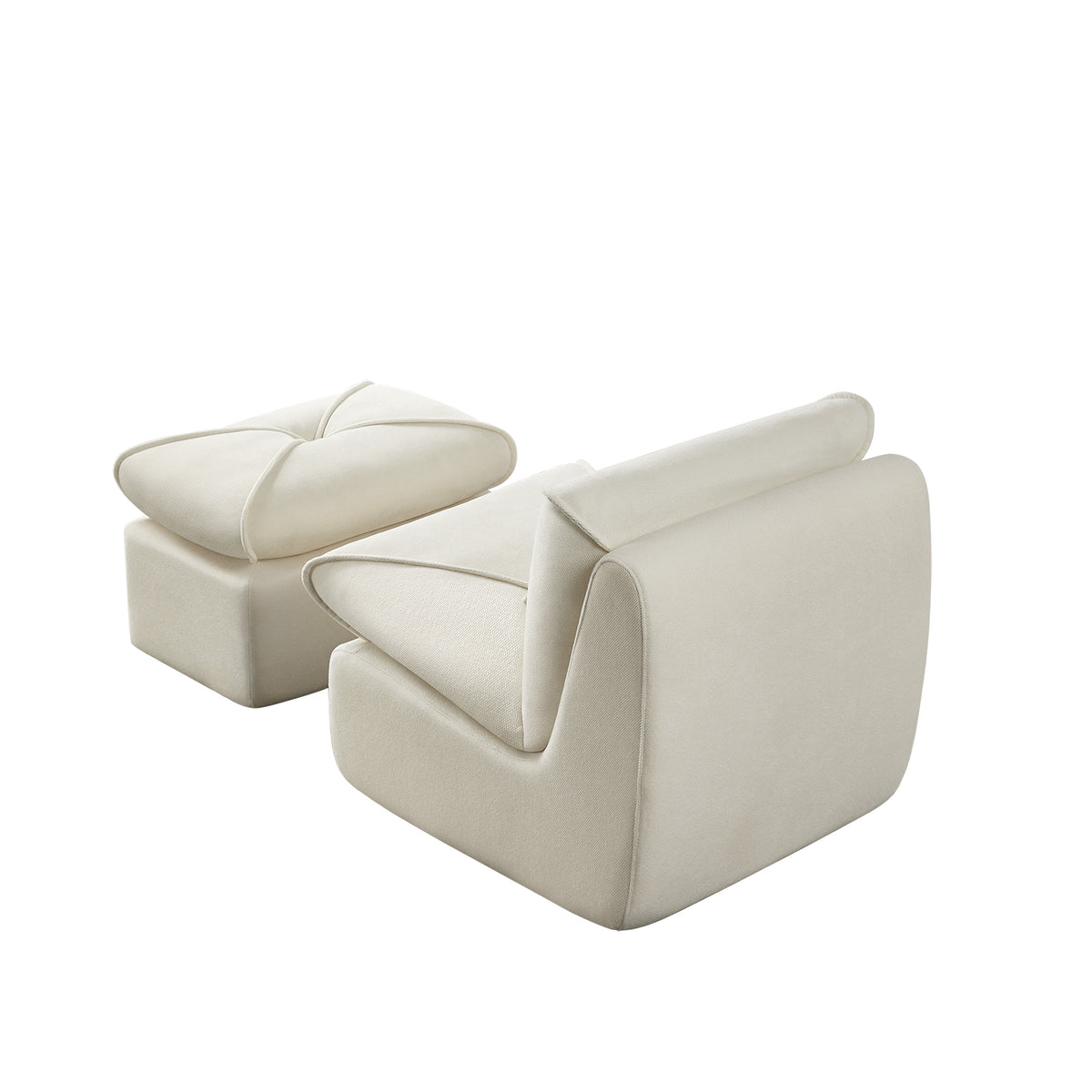 Close-up detail of Ottoman Modern No-Tool Compressed Setup Beige Chenille & Foam