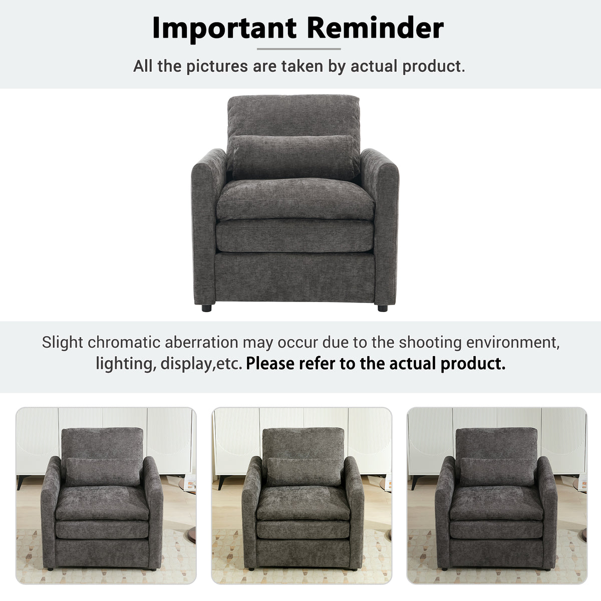 Additional view of Accent Chair Double Cushion Gray Chenille