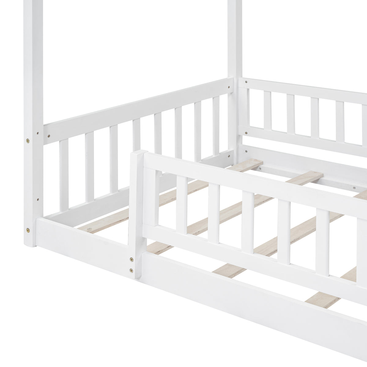 Design feature view of Kids Bed Frame House Frame & Fence White Pine Wood Twin Size