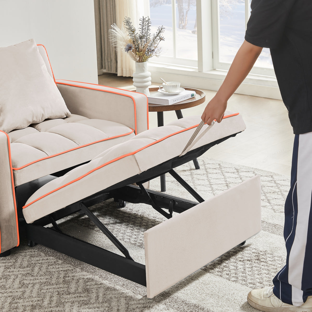 Additional product detail of Sofa Bed 3-in-1 Folding Sleeper Creamy White Velvet