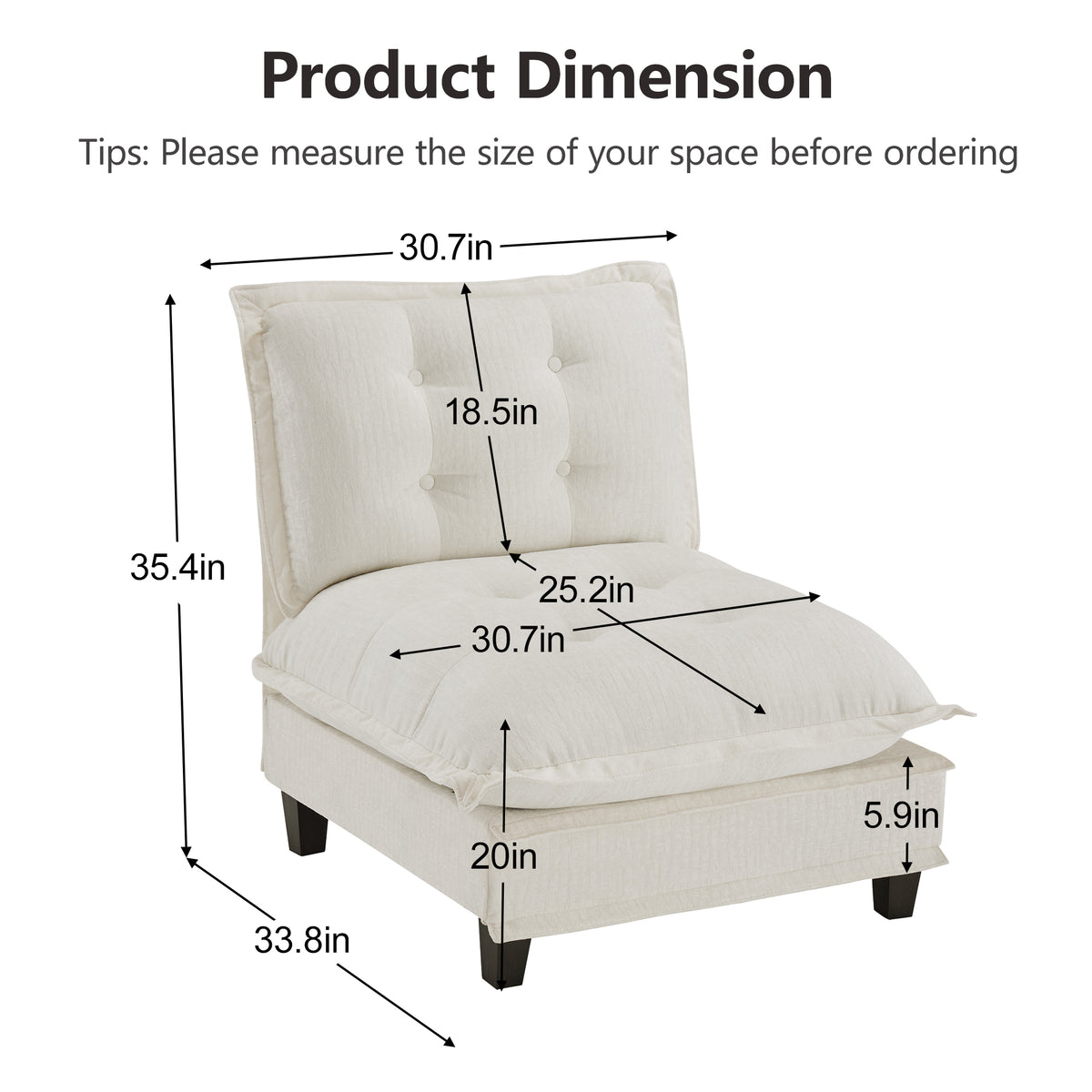 Design feature view of Sofa Modular Sectional Beige Chenille