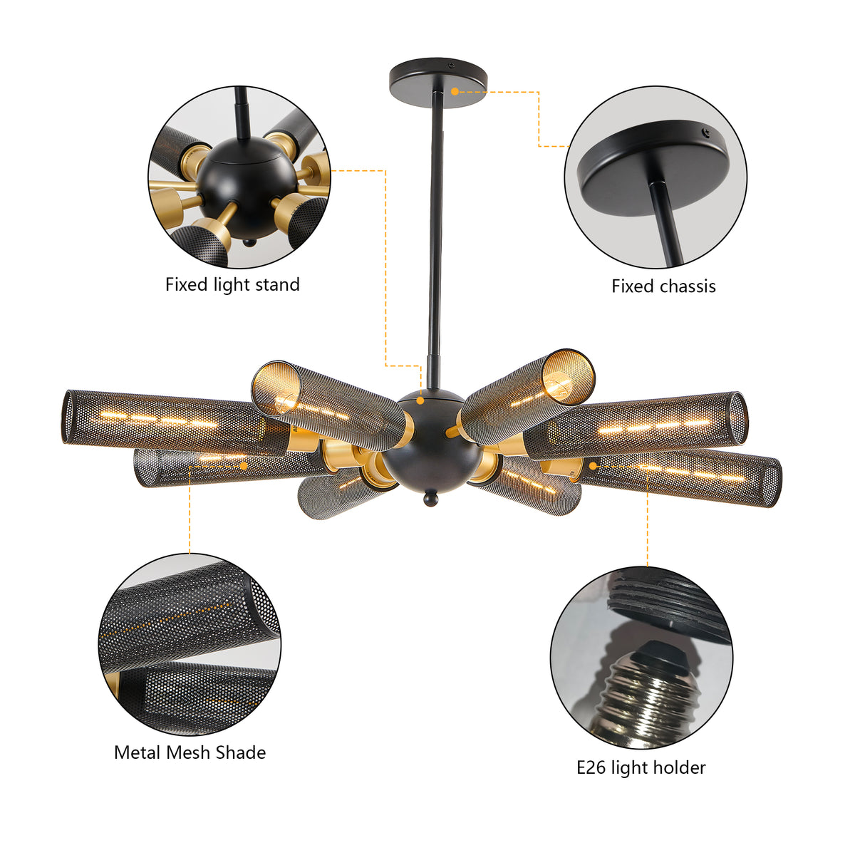 Additional product detail of Pendant Light Industrial 8-Light Sputnik Black Metal