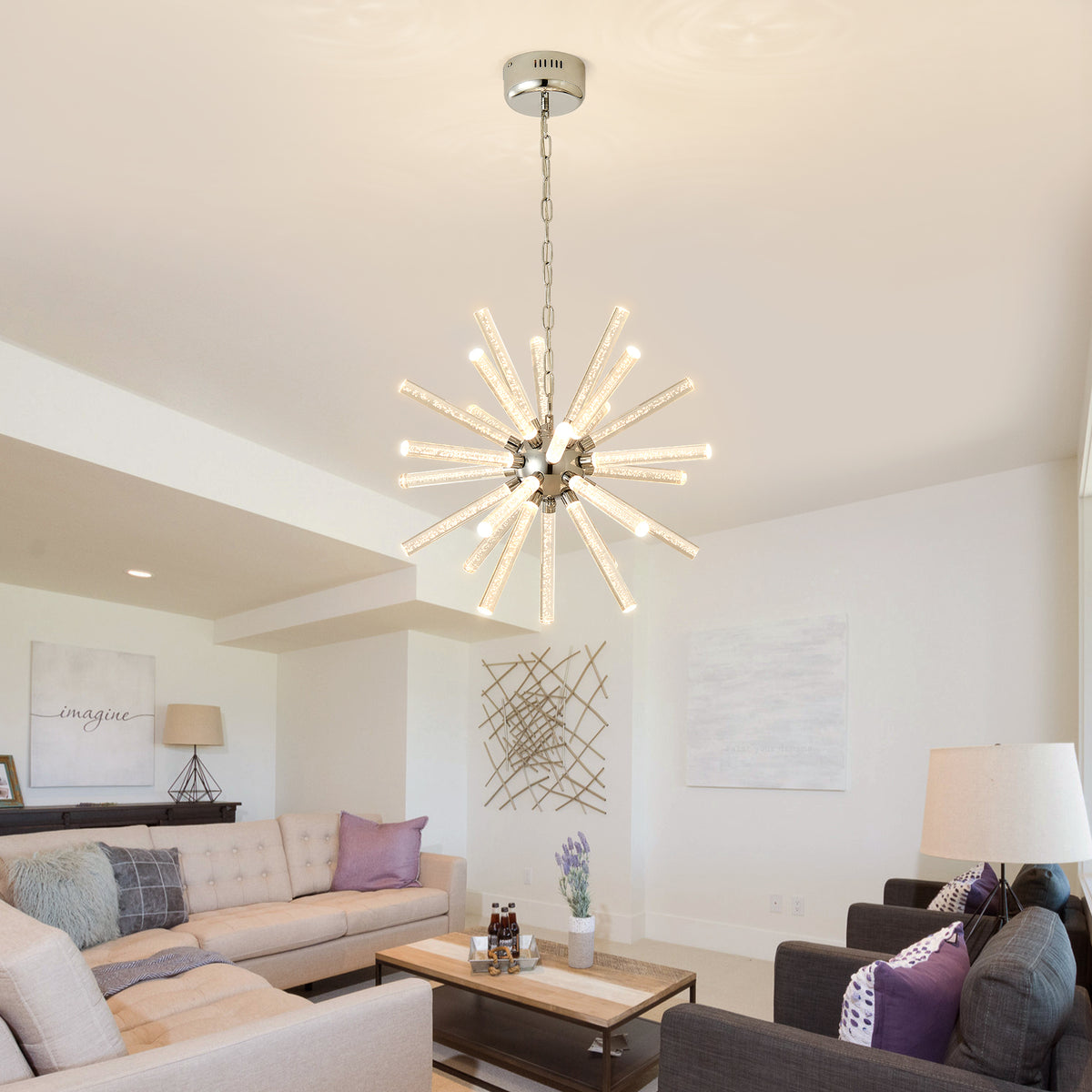 Close-up detail of Chandelier Modern Bubble Pillar Design Nickel Metal