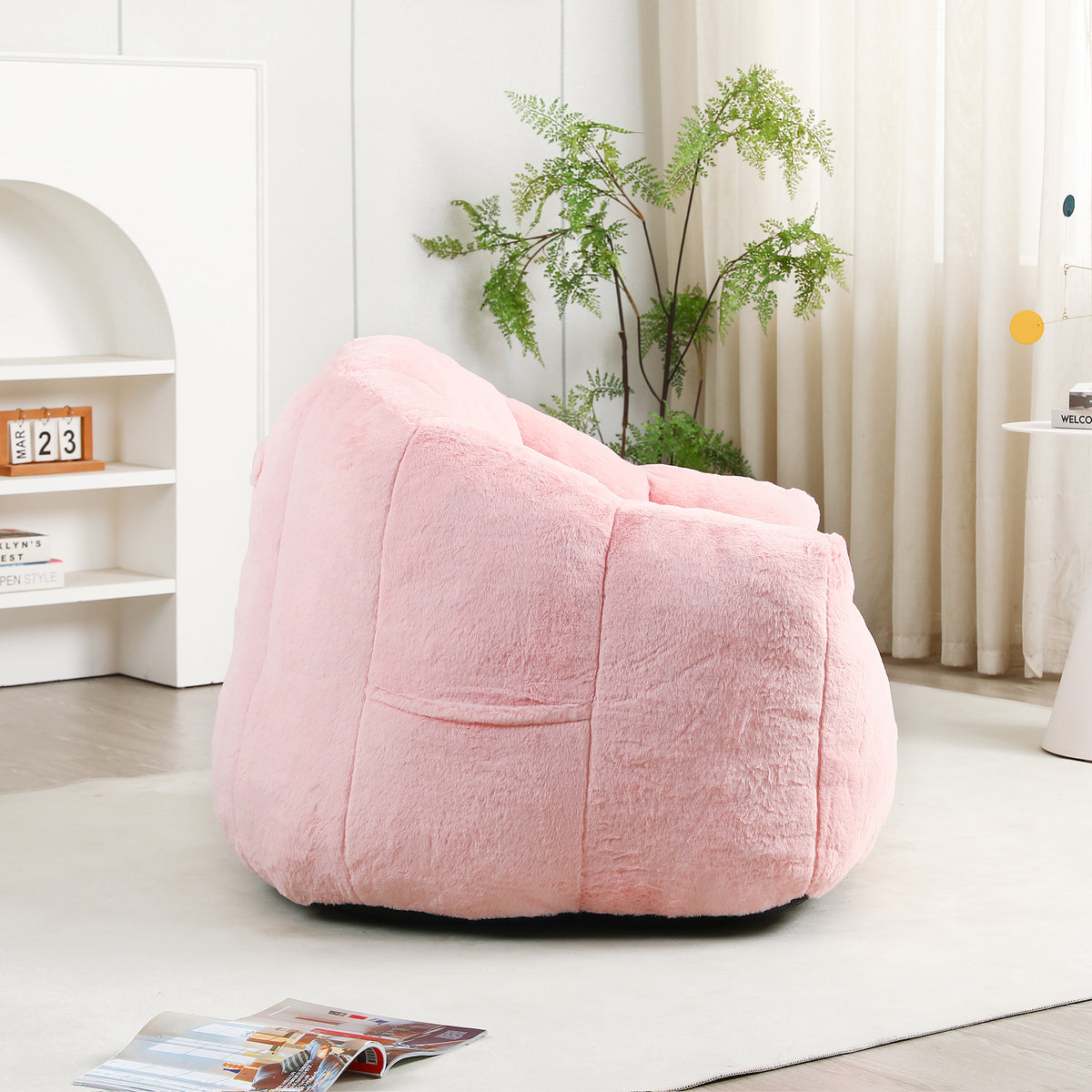 Design feature view of Bean Bag Chair Oversized Seating Pink Faux Fur