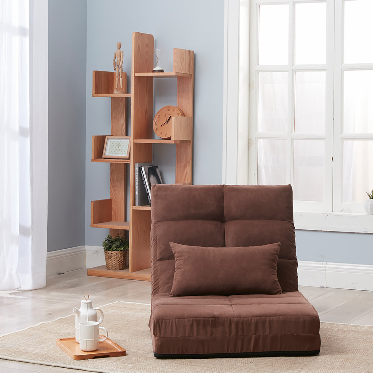 Sofa Bed Multi-Position Reclining Brown Metal in a modern living room