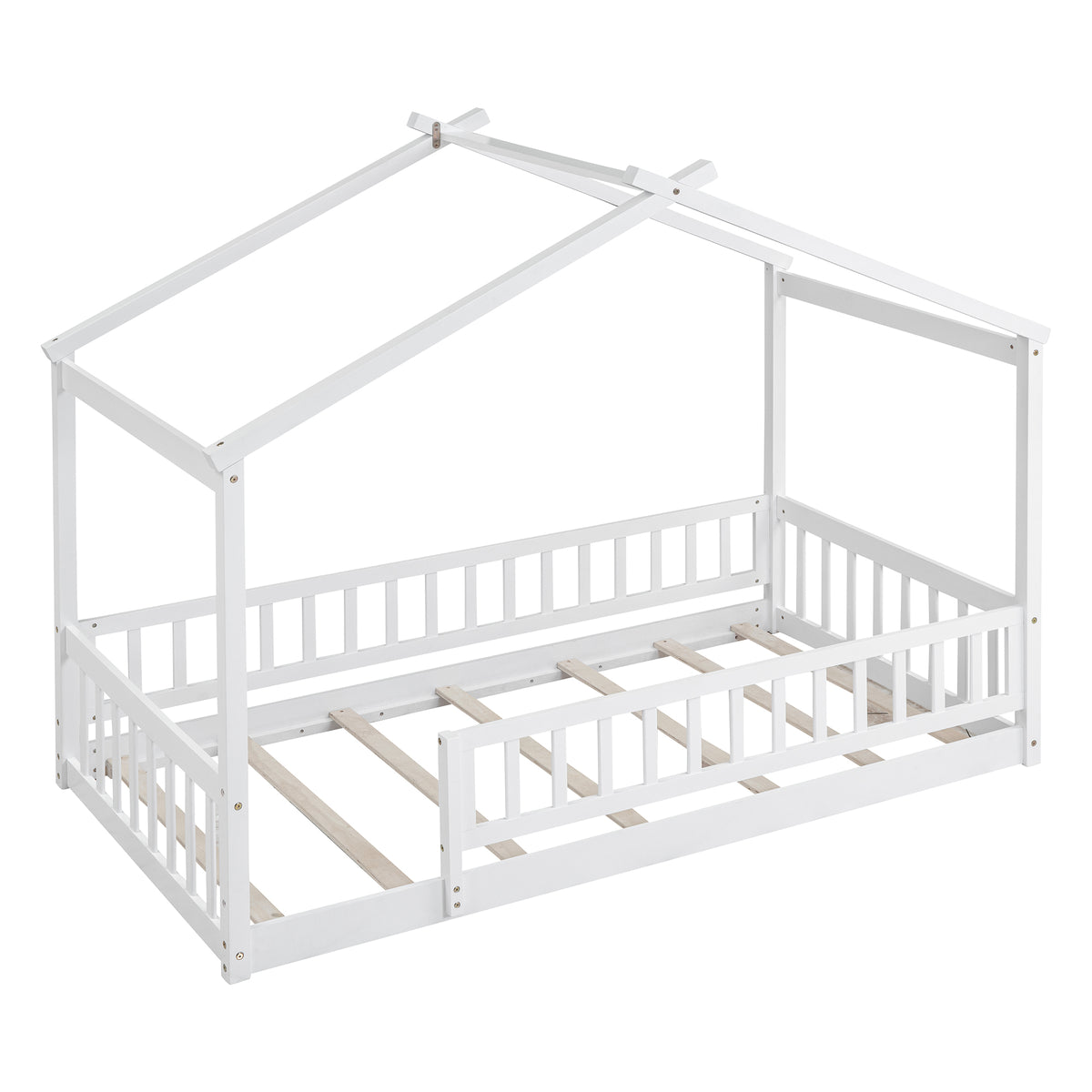 Additional product detail of Kids Bed Frame House Frame & Fence White Pine Wood Twin Size