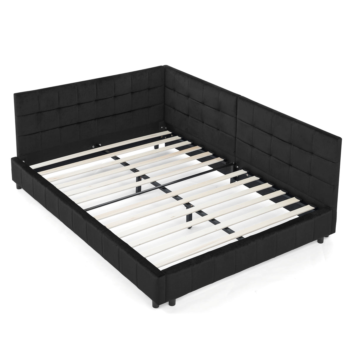 Full product view of Bed Frame Modern Supportive Frame Black Velvet Full Size