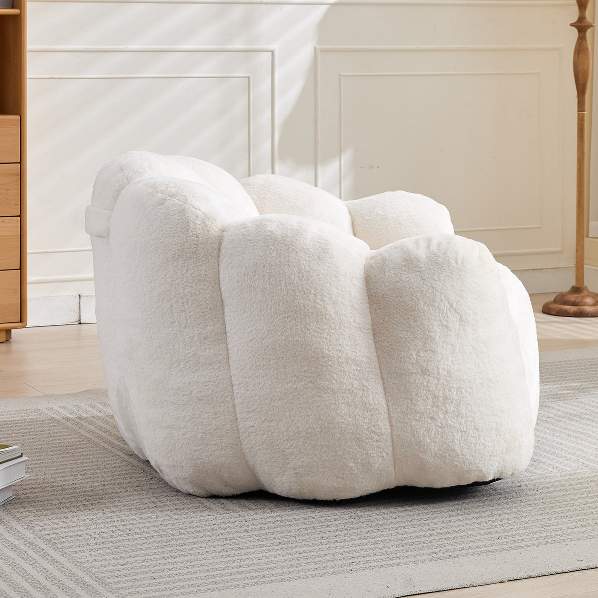 Close-up detail of Bean Bag Chair Compressed Foam White Faux Fur