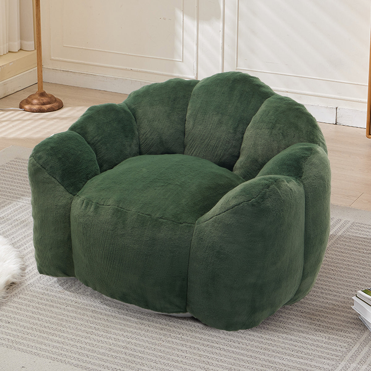Additional product detail of Bean Bag Chair Compressed Foam Green Faux Fur