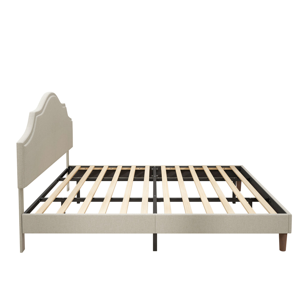 Additional view of Platform Bed Frame Adjustable Headboard Beige Linen King Size
