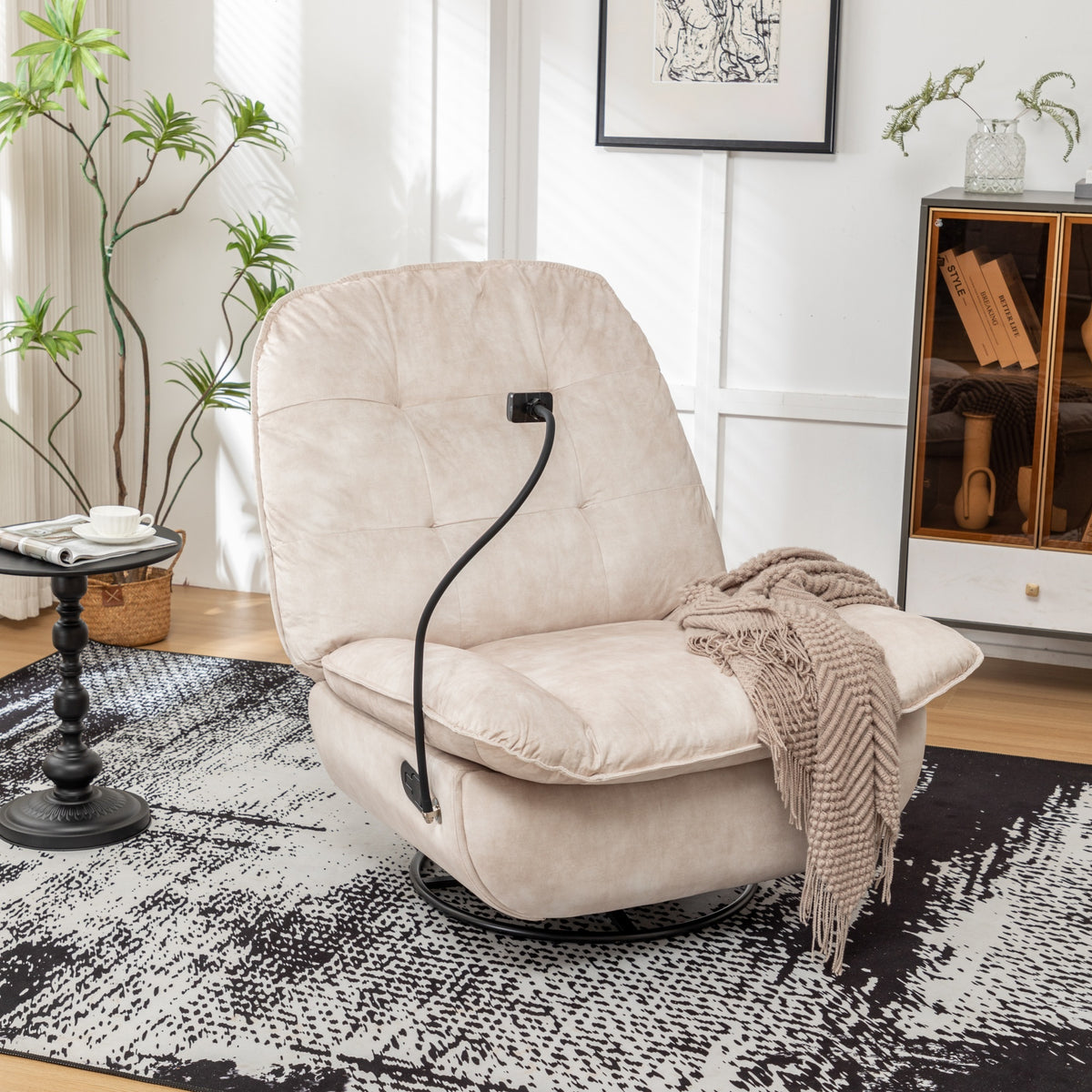 Close-up detail of Lounge Chair Reclining Ivory Velvet
