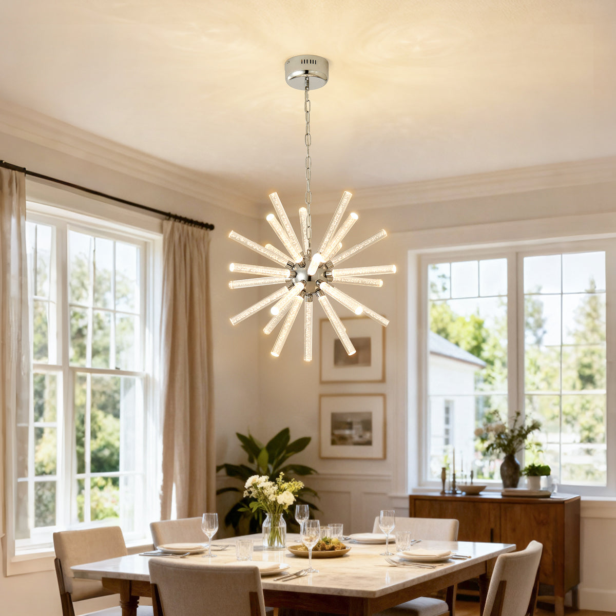 Design feature view of Chandelier Modern Bubble Pillar Design Nickel Metal