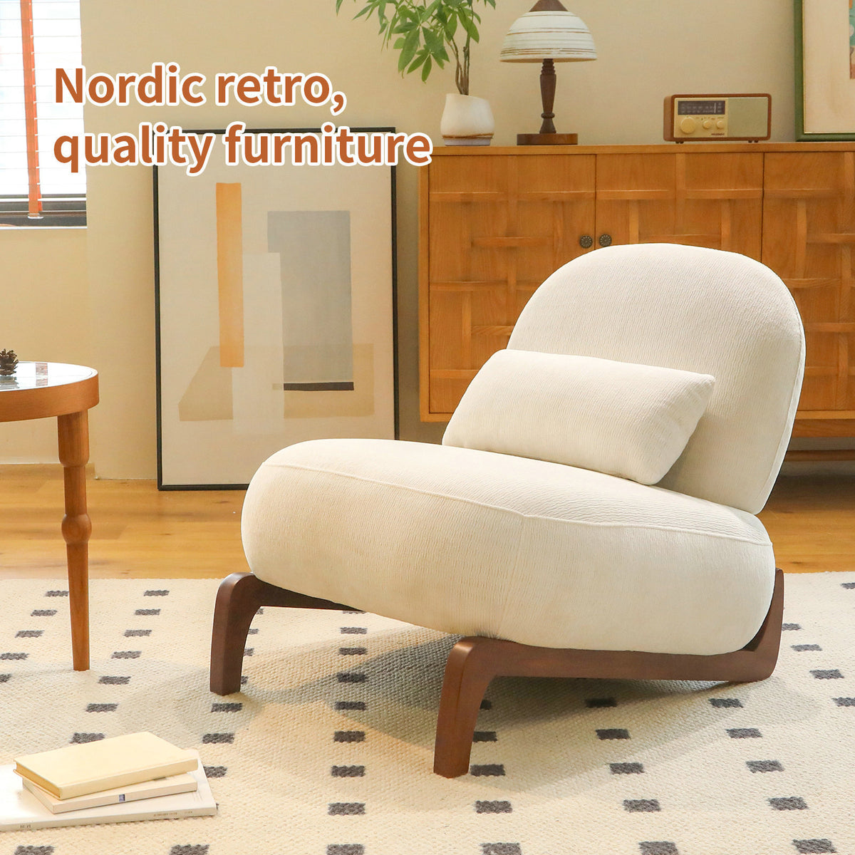 Full product view of Accent Chair Cushioned Seating White Fabric