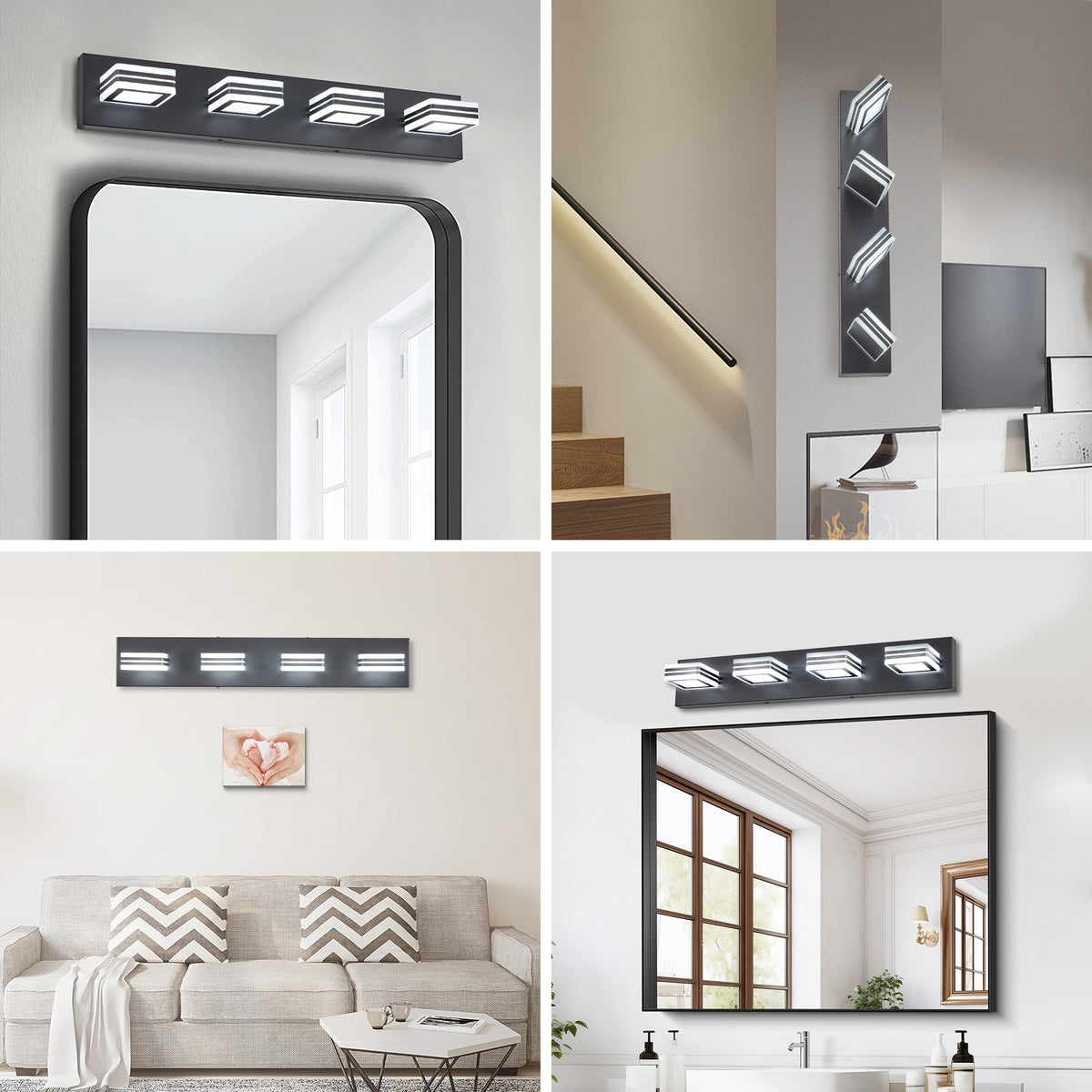 Close-up detail of Vanity Light Modern 4-Light LED Black Iron & Acrylic