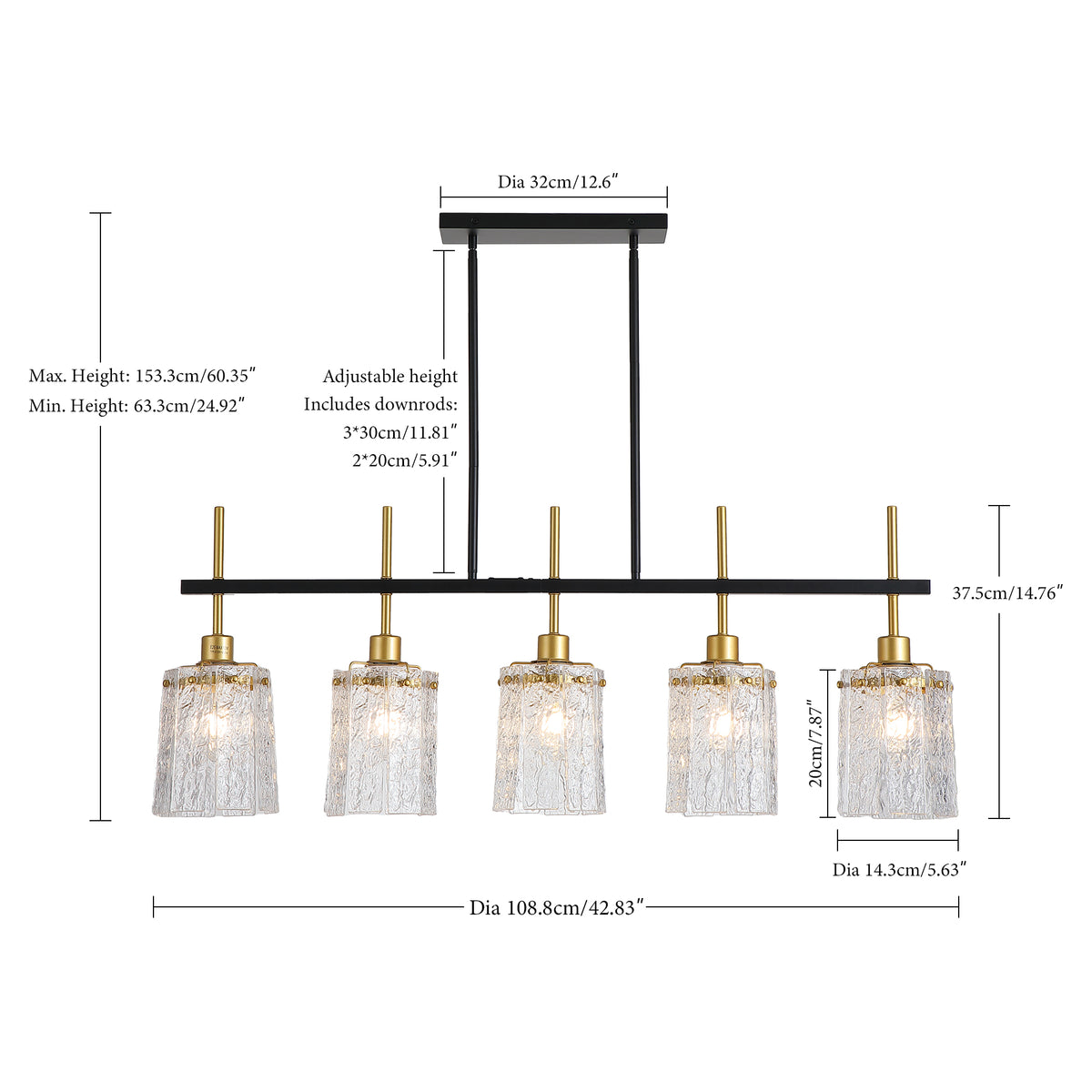 Alternate angle of Chandelier Farmhouse 5-Light Fixture Black & Gold Glass & Metal