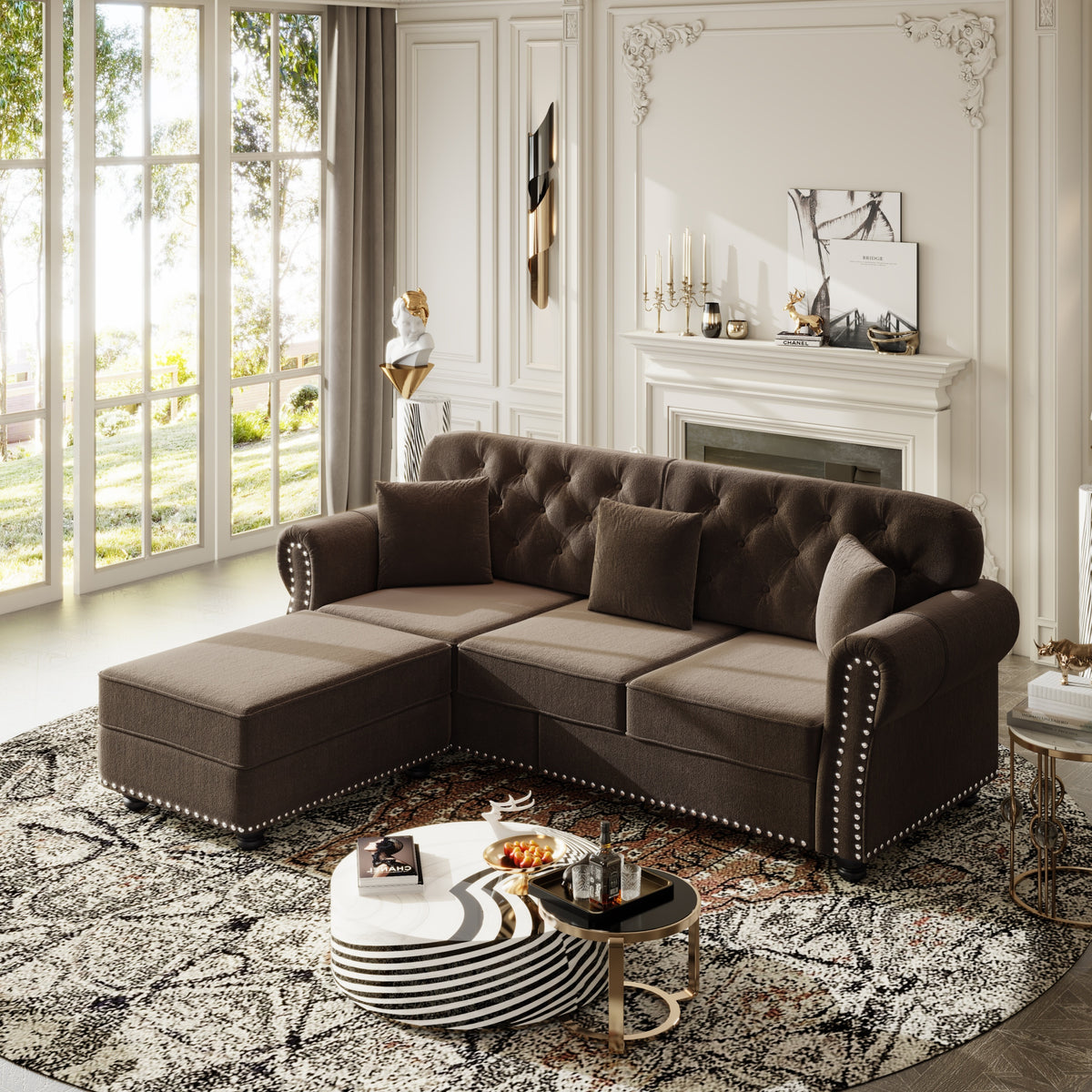 Additional product detail of Sofa Chesterfield Cushioned Seating Brown Velvet 3-Seater