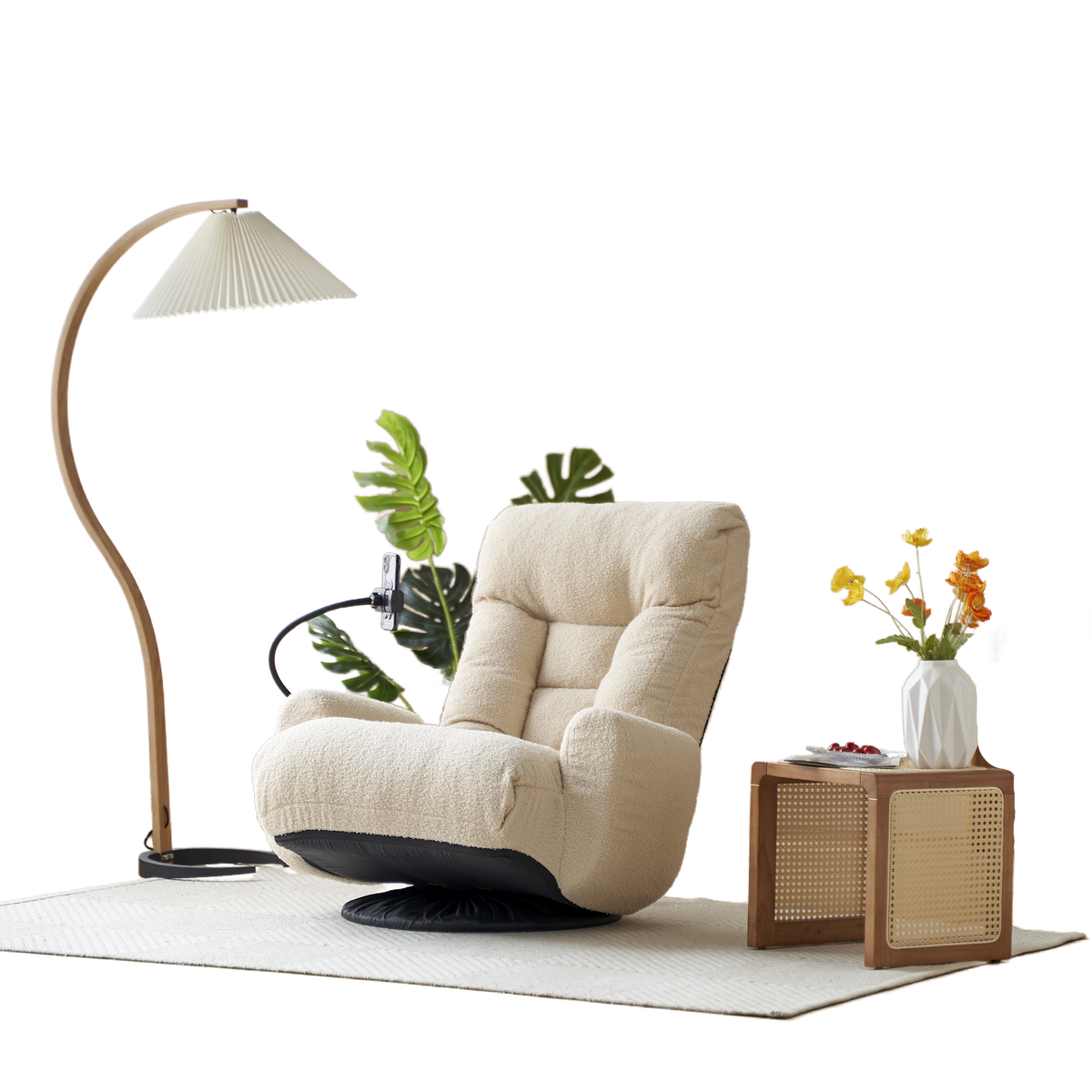 Additional product detail of Swivel Lounge Chair 360° Swivel & Headrest Beige Metal