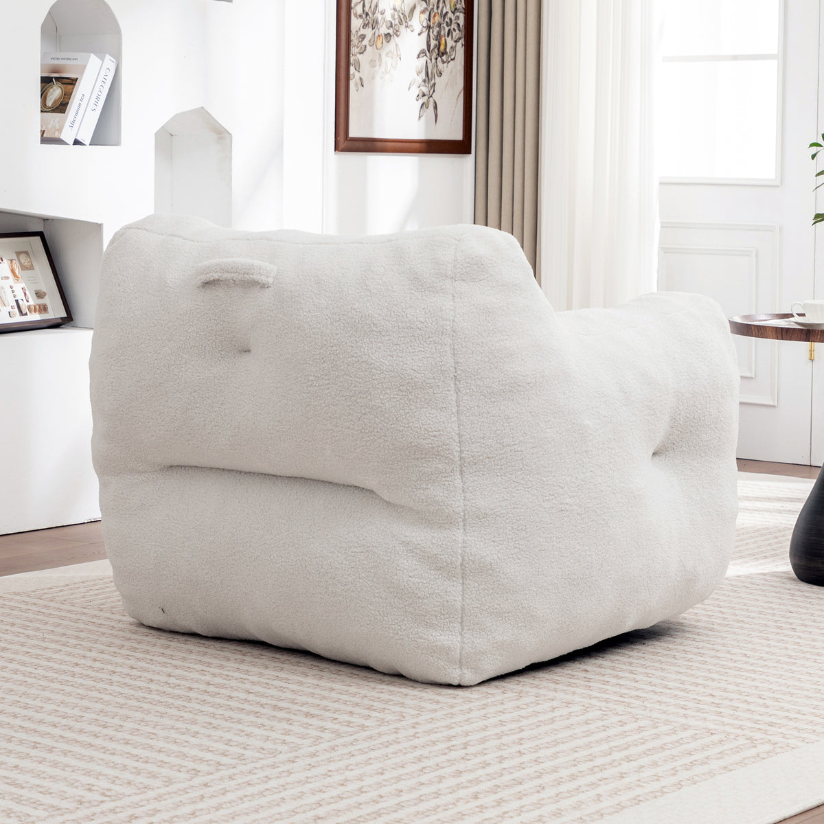 Design feature view of Bean Bag Chair Oversized Seating White Teddy Fabric