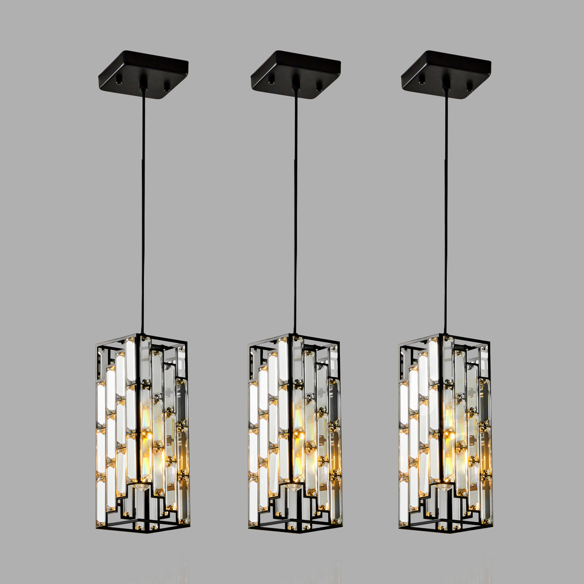 Additional view of Pendant Light 3-Pack Crystal Set Black Crystal & Metal