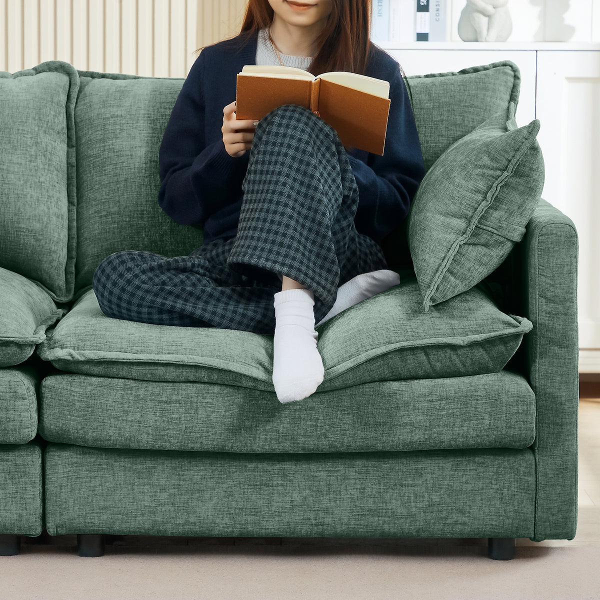 Additional product detail of Sectional Sofa Modular with Ottoman Green Chenille