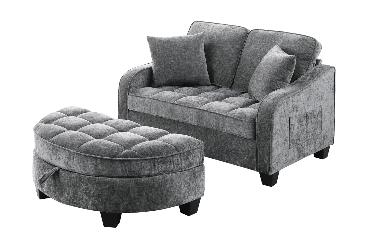 Additional view of Loveseat Sofa Modern Storage Chaise Gray Corduroy 2-Seater