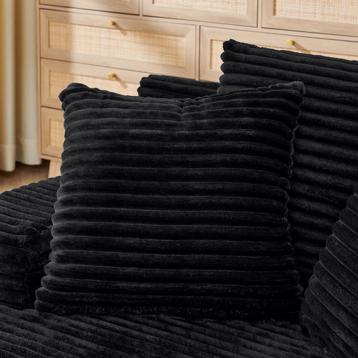 Design feature view of Accent Chair Modern Cushioned Seating Black Velvet 1-Seater