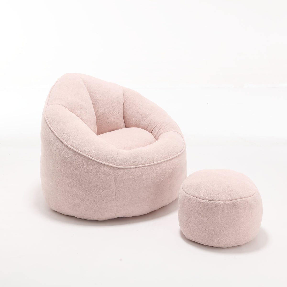 Full product view of Bean Bag Chair Footstool Included Pink Microfiber