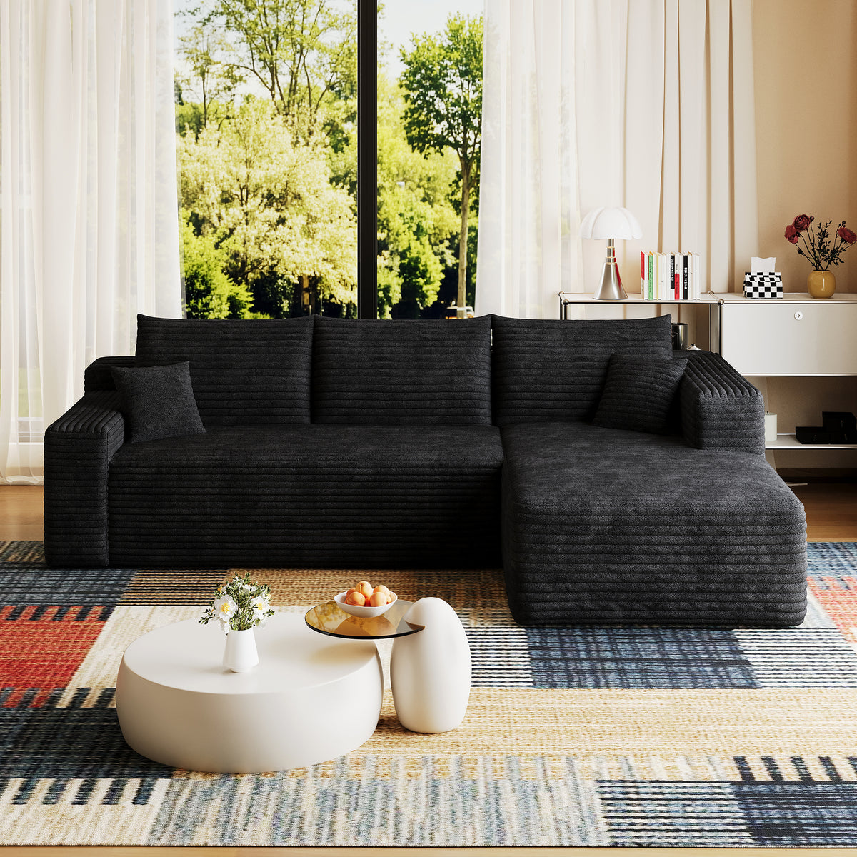 Design feature view of Sectional Sofa Modular Sectional Black Corduroy