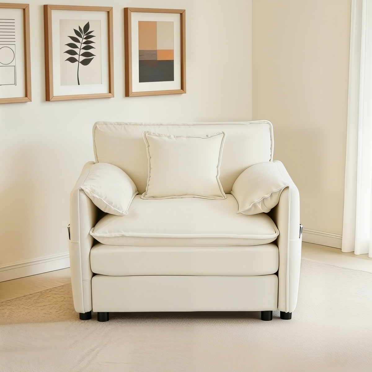 Sectional Sofa Modular Sectional Beige Chenille in a modern living room