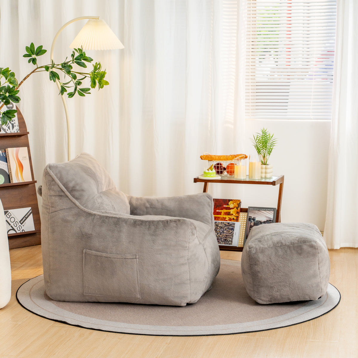 Alternate angle of Bean Bag Chair Oversized Seating Gray Faux Fur