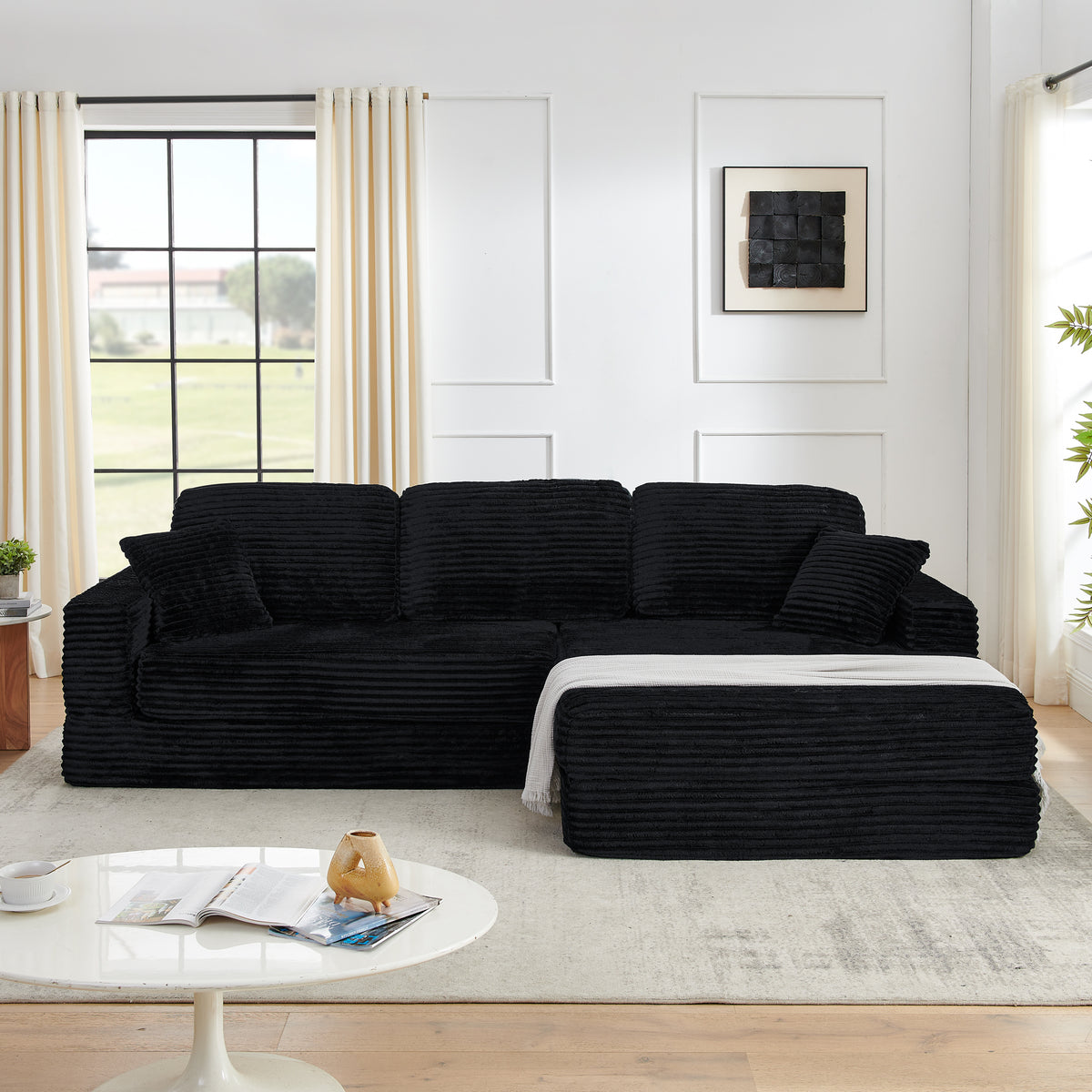 Design feature view of Sectional Sofa Modular Sectional Black Corduroy 5-Seater