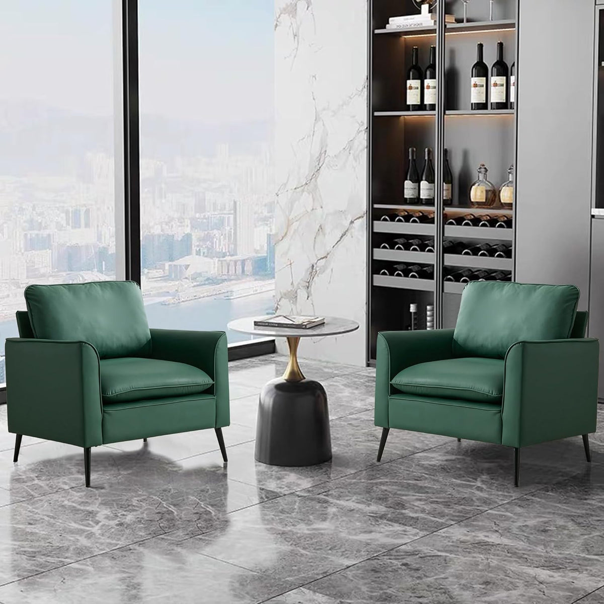 Full product view of Accent Chair Set of 2 Green Leather