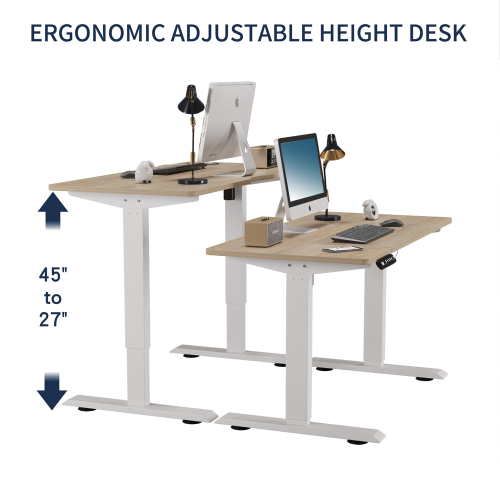 Close-up detail of Standing Desk Electric Height Adjustable Oak Metal & Wood