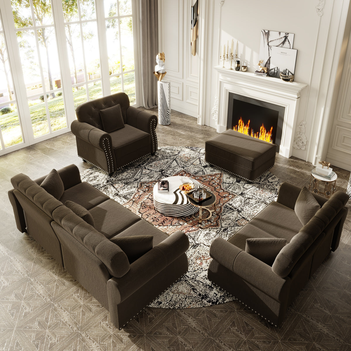 Design feature view of Sofa Chesterfield Cushioned Seating Brown Velvet 3-Seater