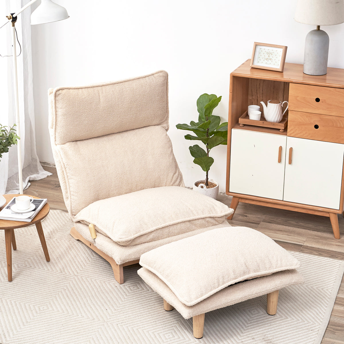 Additional view of Reclining Lounge Chair Convertible Sleeper Beige Metal