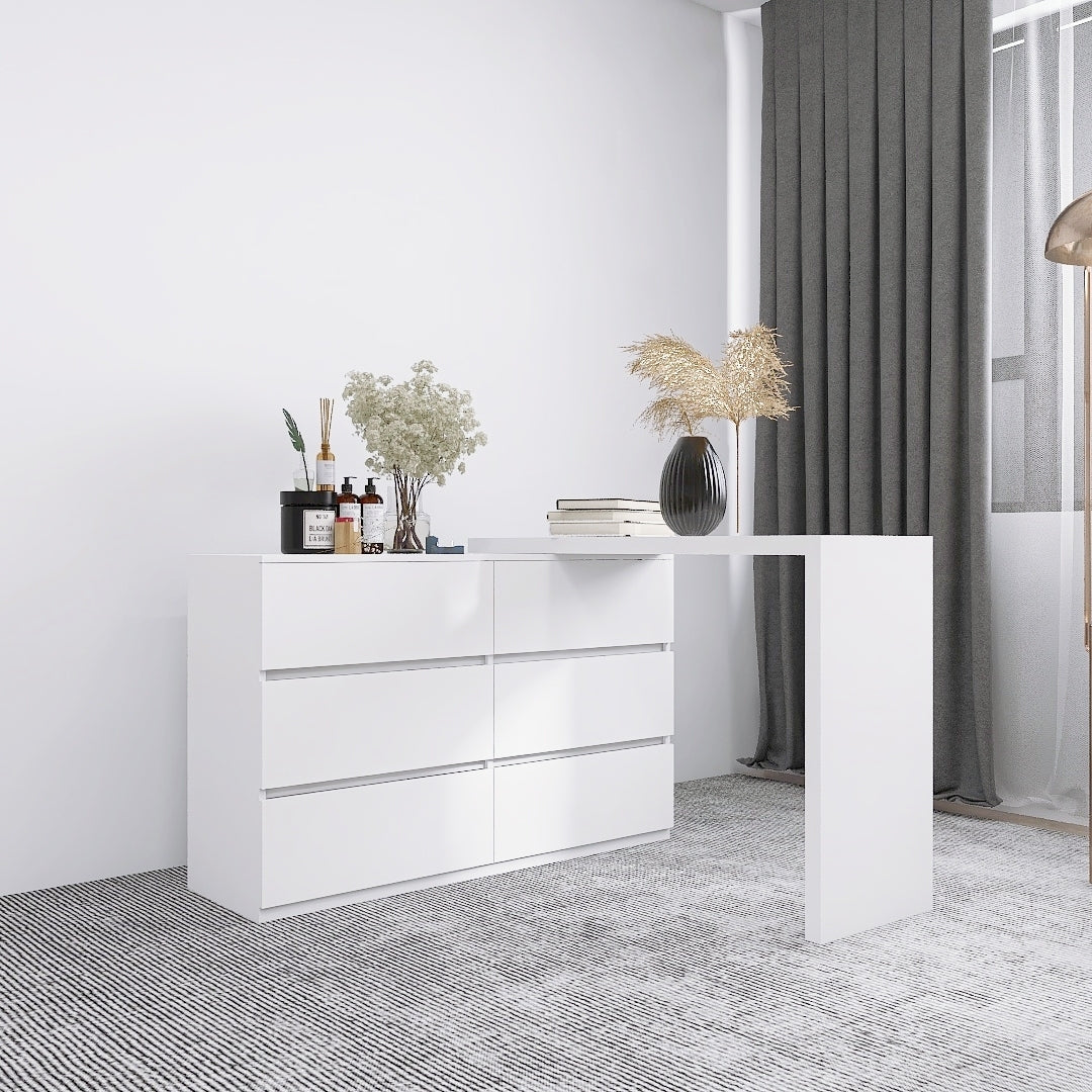 Alternate angle of Chest of Drawers 6-Drawer Storage White Engineered Wood
