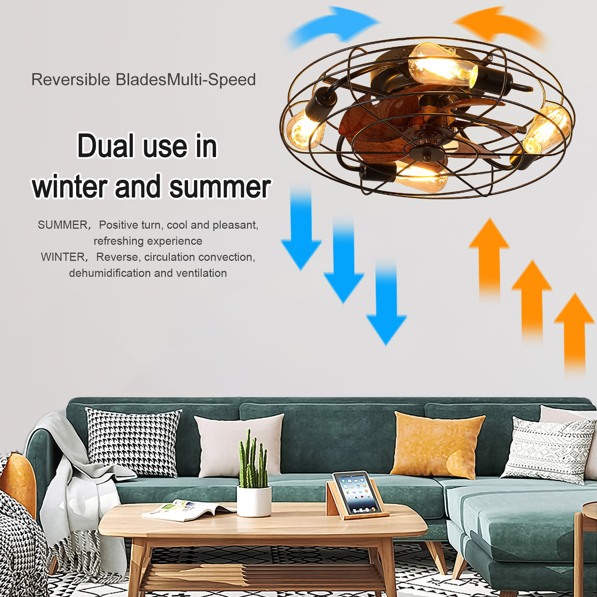 Alternate angle of Ceiling Fan Light Farmhouse Remote Control Black Iron