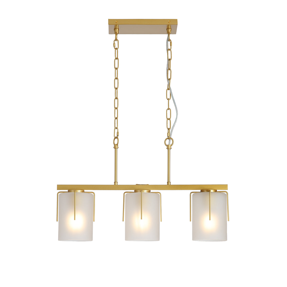 Full product view of Chandelier Modern 3-Light Linear Gold Glass & Metal
