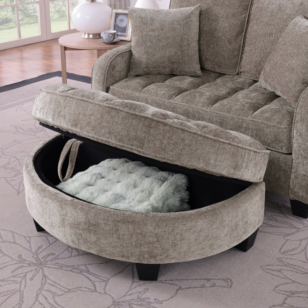 Design feature view of Loveseat Sofa Cushioned Seating Brown Corduroy 2-Seater