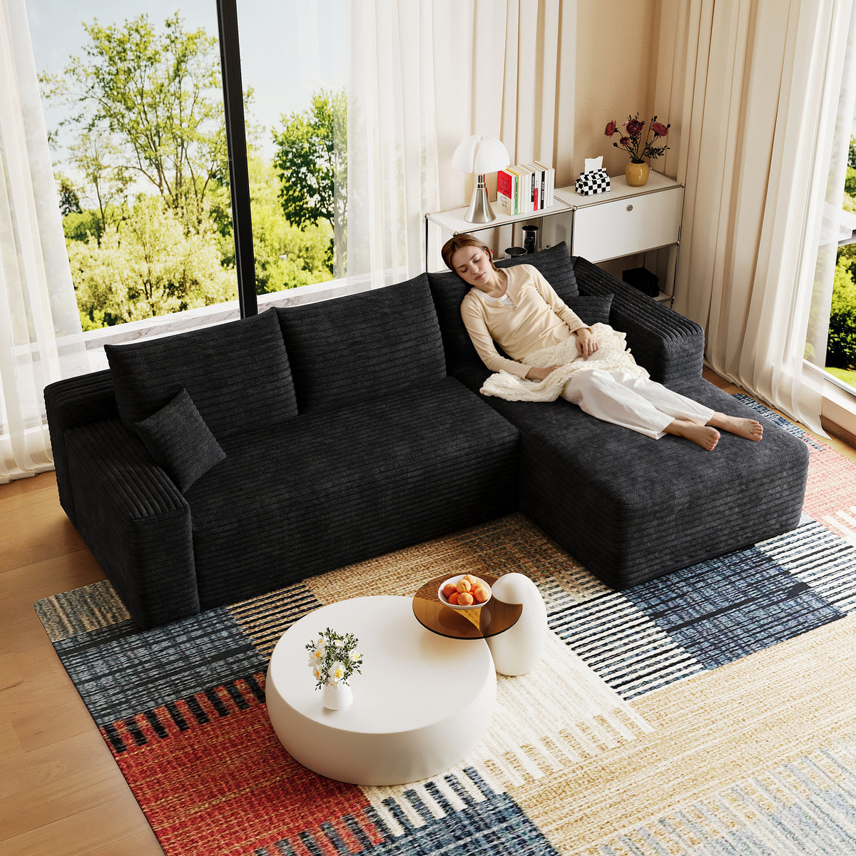 Close-up detail of Sectional Sofa Modular Sectional Black Corduroy