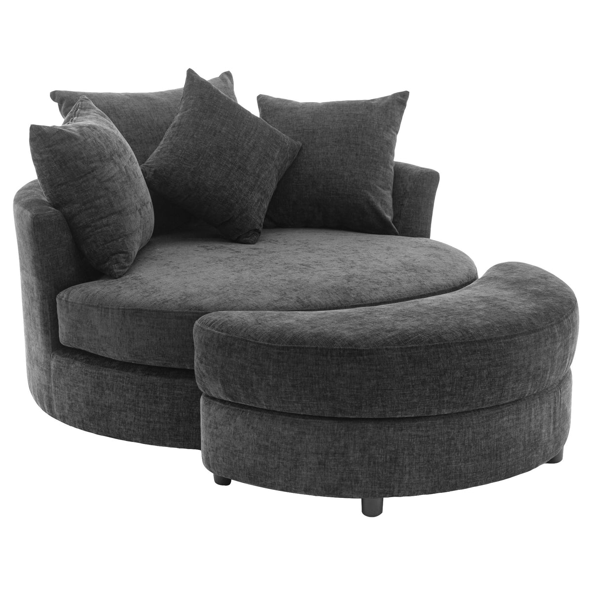 Full product view of Swivel Lounge Chair 360° Swivel & Headrest Gray Chenille