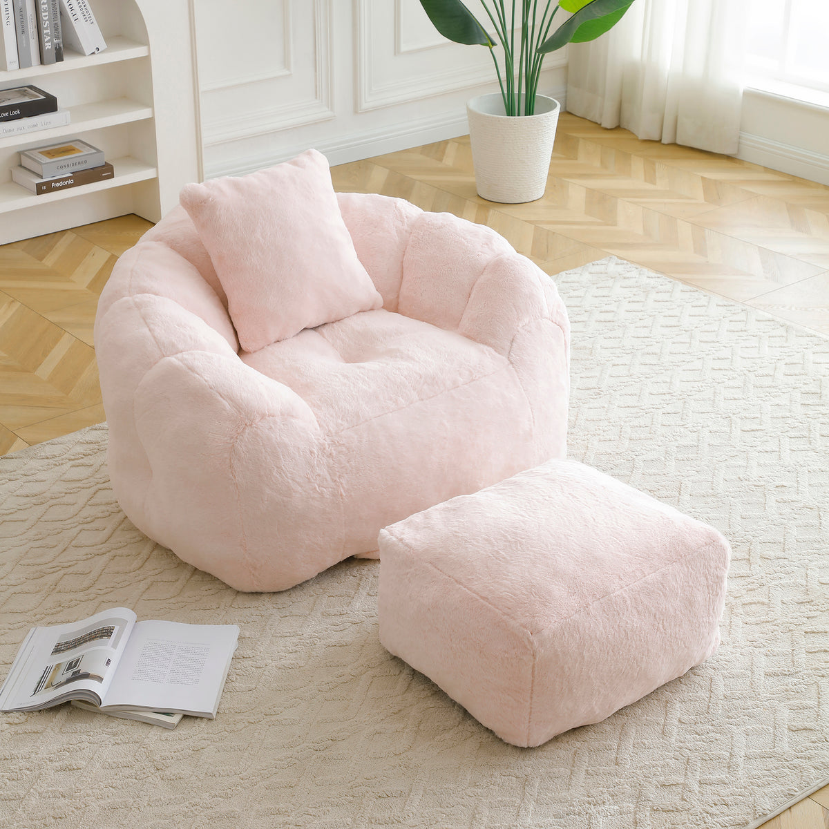 Full product view of Sectional Sofa Modular Sectional Pink Faux Fur
