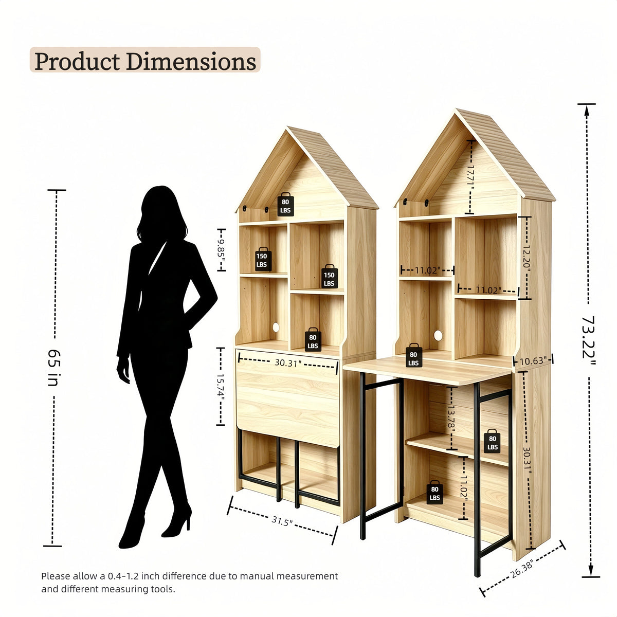 Additional view of Craft Desk Folding Storage Natural Wood MDF
