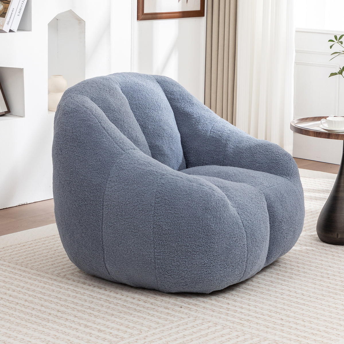 Alternate angle of Bean Bag Chair Oversized Seating Light Blue Teddy Fabric