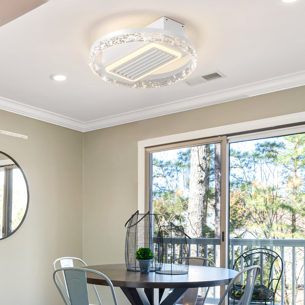 Full product view of Ceiling Fan Light 6-Speed Remote Control White Acrylic & Iron